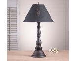 DISTRESSED BLACK TABLE LAMP &amp; 15&quot; Punched Tin Shade - Primitive Handmade... - $277.45
