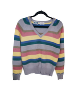 Izod Lacoste 40(Lg) Multicolor Stripe V-neck Sweater Preppy Rainbow Vint... - $39.99