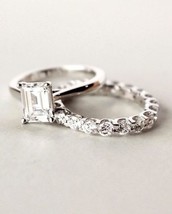 Emerald Cut 4.50Ct Diamond Bridal Wedding Ring Set Solid 14K White Gold Size 6.5 - £253.71 GBP