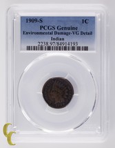 Centavo Indio 1C 1909-S Calificado Por PCGS Como VG Detalles Daño Ambiental - $519.72