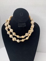 Vintage Cowrie And Conch Seashell Rope Necklace Brown And Beige 32 inches - £6.32 GBP