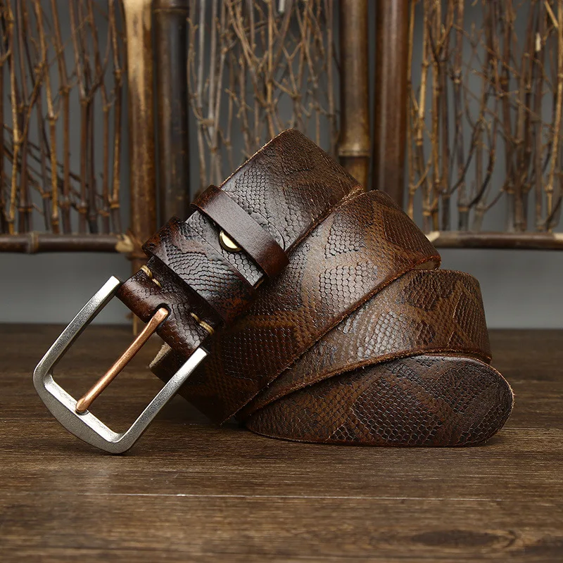 3.8CM Genuine Leather Woman Belt Ladies Belt Handsome Cowskin Serpentine-125CM - £49.37 GBP