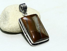 Solid 925 Silver Natural Iron Tiger&#39;s Eye Gemstone Handmade Pendant Jewelry 1.7&quot; - $6.79