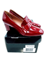 Tabitha Simmons Mika Leather Block-Heel Loafers Dark Red 37.5 US 7.5 - £218.70 GBP