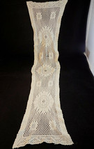 Vintage Knited Table Runner White Geometric Design Dining Decor 3.5&#39; L X 10&quot; W - £7.72 GBP