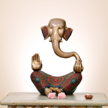18&quot; Brass Stylish Ganesha with Inlay Work | Lord Ganesha | Handmade | Home Decor - £640.66 GBP
