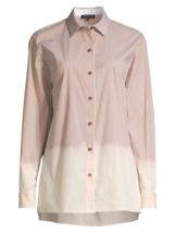 New LAFAYETTE 148 Multi Color Cotton Everson Dip-Dye Striped Blouse Shirt Top L - £99.62 GBP