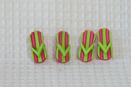 Novelty Buttons (New) 7/8" (4) Flip Flops Pink / Green Stripe - $4.14