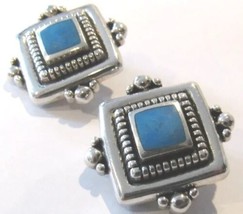 Vintage Etruscan Blue Stone STERLING SILVER Non Pierced Clip Earrings 17... - $46.23