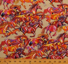 Cotton Colorful Calico Horses Equestrian Fabric Print by the Yard D781.33 - £9.68 GBP