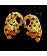 Vintage Gold Tone Rhinestone Kitten Kitty Cat Dangle Drop Earrings KG JD - $27.38 CAD
