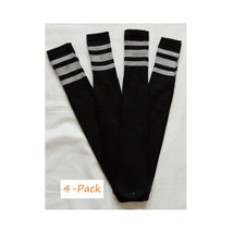 Striped Tube Socks Sports Baseball Softball Cotton Game Socks Unisex Black &amp; Gra - £16.43 GBP