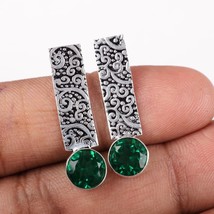 Lab Created Emerald Gemstone 925 Silver Earring Handmade Jewelry Earring 1.23&quot; - £8.97 GBP