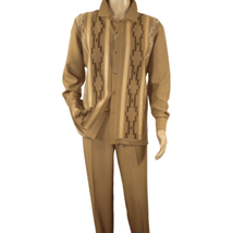 Men Silversilk 2pc Fancy walking leisure suit Italian woven knits 4407 Cafe Tan image 5