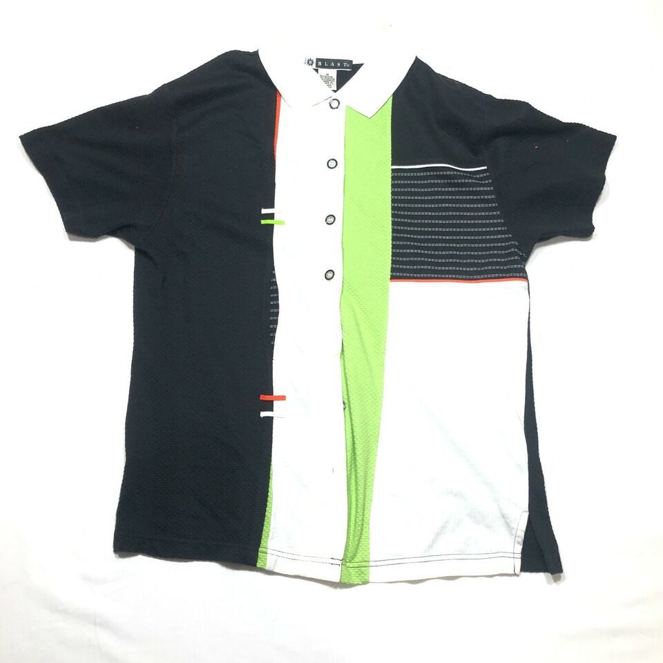 Vintage Blast Polo Shirt Mens M Black Green White Color Blocking Cotton ... - $14.84