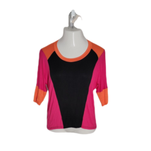 Cha Cha Vente Classy Shirt Blouse ~ Sz S ~ Orange, Pink, Black ~ 3/4 Sleeve  - £19.03 GBP