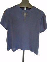 J. Crew Ladies Navy Ss 100% Polyester Thin TOP-L-LOVELY-NWOT-LACE INSERTS-NICE - £9.46 GBP