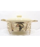 Vintage Bauer Pottery Casserole, Lid &amp; Metal Holder - £63.86 GBP