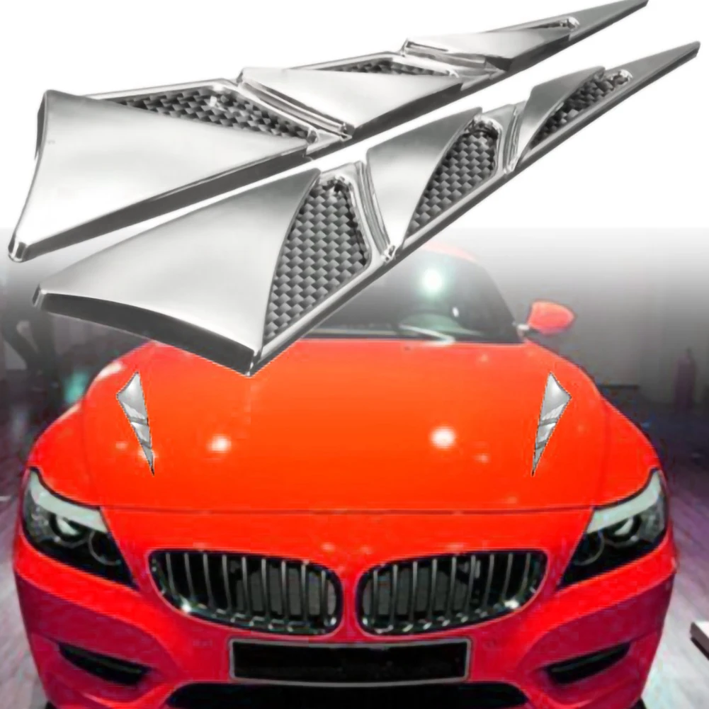 1Pair Car Hood Stickers Black Universal Side Air Intake Bonnet Simulation Vent - £11.86 GBP