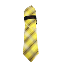 Steven Land Men&#39;s Tie and Hanky Yellow Beige Black Striped 3.5&quot; Wide Hi-Density - £20.09 GBP