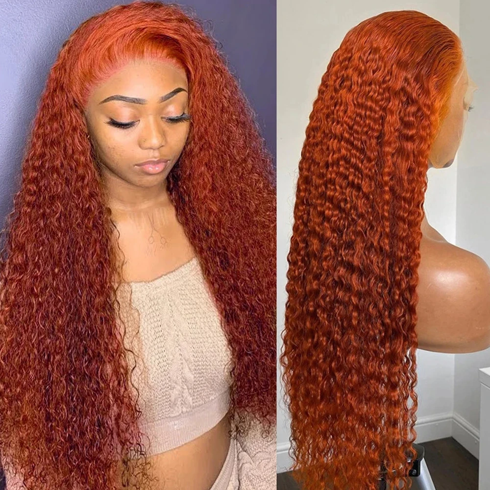 12-34 Inch Ginger Orange 13x6 Curly Lace Front Wigs Deep Curly Human Hair Wi - £95.74 GBP+