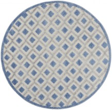4&#39; Round Blue And Gray Round Geometric Indoor Outdoor Area Rug - £79.91 GBP