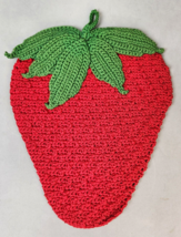 Crochet Strawberry Hot Plate Pot Holder Lined Vintage Kitchen Kitsch 9.5&quot; - £6.38 GBP