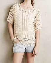 NEW Anthropologie Tape Yarn Pullover SMALL Cream Open Knit Sweater - £31.42 GBP