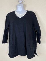 Liz &amp; Me Womens Plus Size 1X Black Knit V-neck Tunic T-shirt Long Sleeve - $13.95
