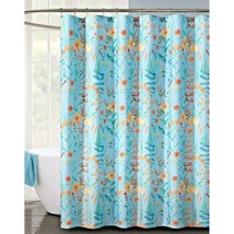 Wildflower Shower Curtain Poppies Blue Floral Faux Linen 72 X 72 Inch Polyester - £16.88 GBP