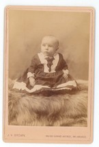 Antique Circa 1880s Cabinet Card Brown Adorable Little Baby on Fur Milwaukee, WI - £7.56 GBP