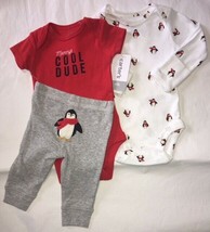 NEW 3Pcs Carter’s Newborn Baby Christmas Penguin Mommy&#39;s Cool Dude Outfi... - £11.79 GBP