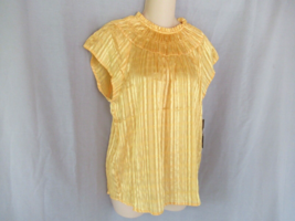 Nanette Lepore top blouse smocked Small  Summer Gold metallic flutter sl... - £18.46 GBP