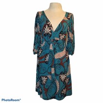 Retro Wrap Dress Elastic Waist Bold Colors Ladies Size 10 Midi Length Y2K - $14.96