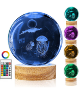 3D Jellyfish Crystal Ball Night Light with 16 Color Led Wooden Base Larg... - €25,90 EUR