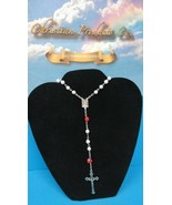 Jesus Christ Cross Rosary Religious Red Rose White Bead Necklaces - £8.67 GBP