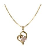 Genuine 14k Yellow Gold 0.98" Pink Hibiscus and Heart Pendant Necklace 1... - $501.00+