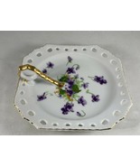 Vintage Reticulated Norcrest Fine China Candy Dish with Purple Violet Fl... - £11.20 GBP