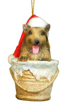 Collie Dog Wearing Santa Hat In Bucket Christmas Ornament Merry Brite Polyresin - £7.23 GBP