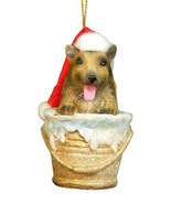 COLLIE Dog WEARING SANTA HAT  in BUCKET CHRISTMAS ORNAMENT Merry Brite P... - £7.07 GBP