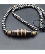 Collana con ciondolo vintage antica agata 3 linee perline Tibet Himalaya... - $1,572.20 MXN