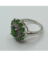 Signed 925 HT Green Stones Sterling Silver Ring Size 7 - £50.61 GBP