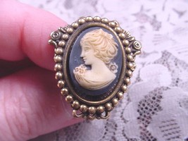 CHAT-T3-2) TINY LADY bow in hair Navy blue oval CAMEO hatpin hat Pin pins brass - £21.61 GBP