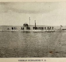 1914 WW1 Print German Submarine V.11 Antique Military Period Collectible - £31.26 GBP