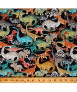 Cotton Age of the Dinosaurs Dinos Animals Black Fabric Print by Yard D56... - $15.95