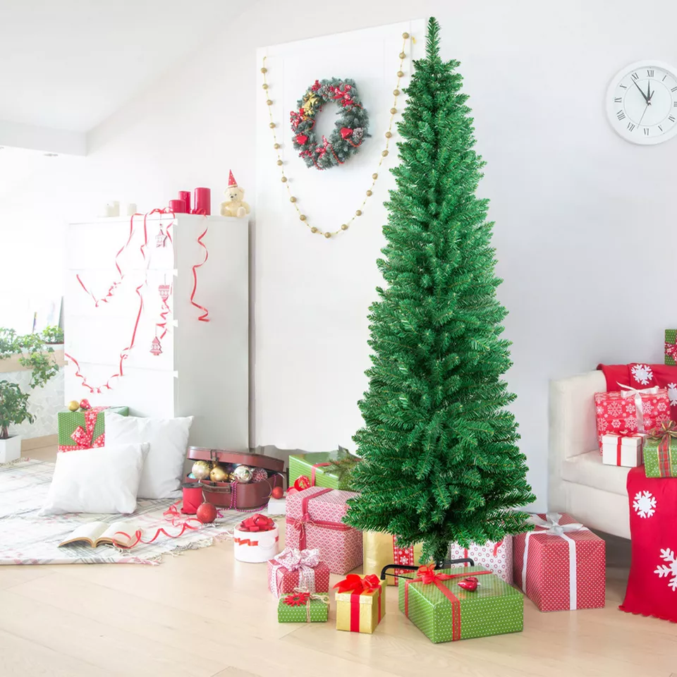 Slim Christmas Tree Green Pencil Pine Artificial Xmas Party 6FT (Tree On... - $84.62
