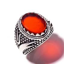 Red Apatite Flat Gemstone 925 Silver Overlay Handmade Oxidised Antique Ring US-7 - $16.95