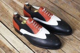 Handmade Leather Men Multicolor Wingtip Lace up shoes, Men Two Tone Leather Styl - £122.29 GBP