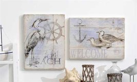 Nautical Wall Plaques Set of 2 Beach Cottage Welcome Bird Anchor Captain Seaside image 2