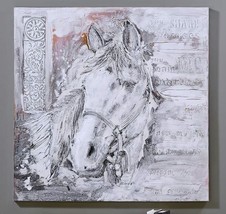 Horse Wall Print 31&quot; High Texture of Oil Paint on Canvas Wood Framed Gray Taupe - £51.43 GBP